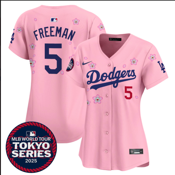 Women Los Angeles Dodgers 5 Freeman Tokyo Series 2025 pink Limited Stitched Jersey